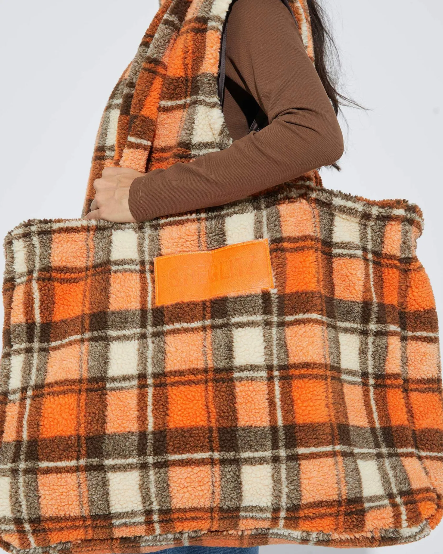 check_teddy_bag__orange_1.webp Cheap STIEGLITZ Check Teddy Bag | Orange