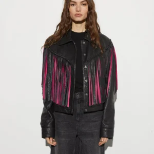 Sale STIEGLITZ Janez Leather Fringe Jacket | Black