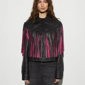 Sale STIEGLITZ Janez Leather Fringe Jacket | Black
